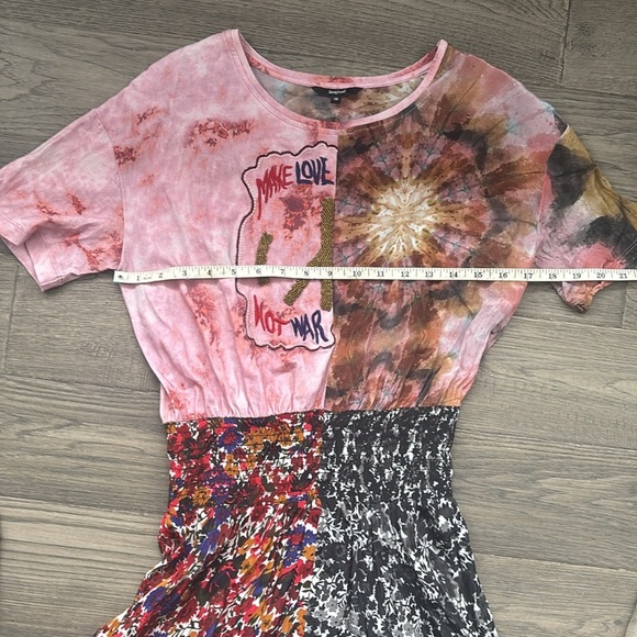 Desigual | Asymmetric Patch Print Dress / Make Love Not War / Floral Size 38 - Picture 9 of 16